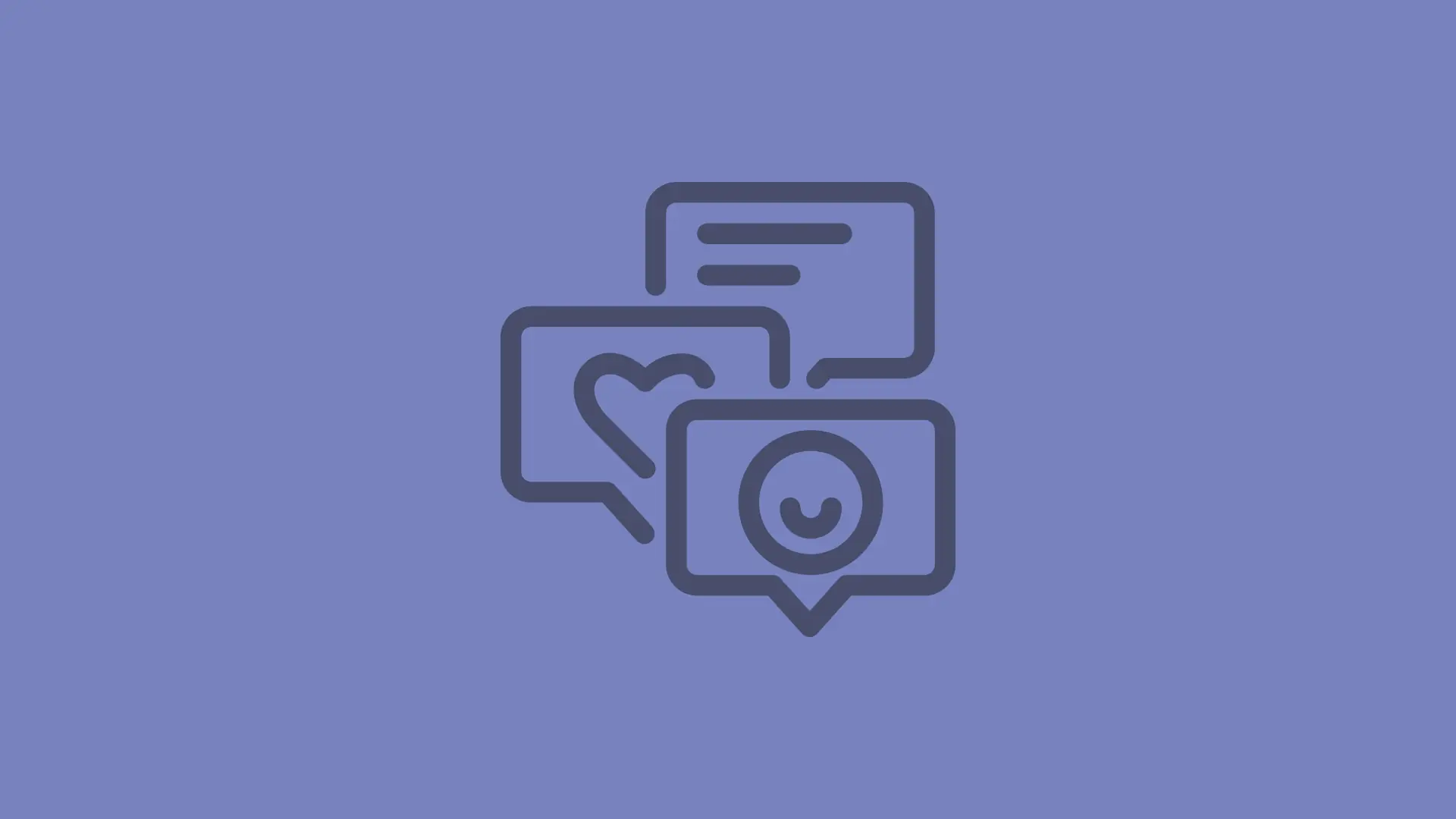 Smiley face, heart, and text icons on a blue background.